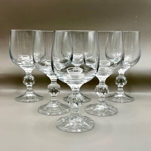 VTG Bohemia Crystal “Claudia”‎ Wine Glasses - Faceted Ball Stem 5 3/4” Set of 6